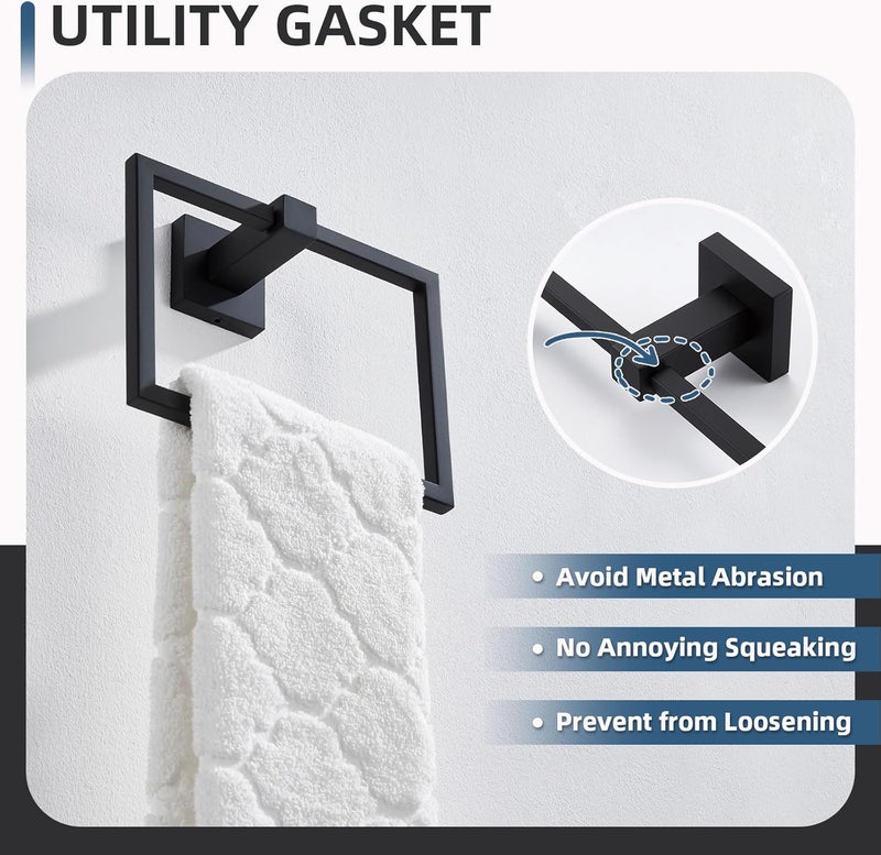 Angle Simple Square Towel Ring Matte Black, SUS 304 Stainless Steel Bathroom Swivel Hand Towel Holder Rack 7.09 Inches, Wall Mount - Image 5